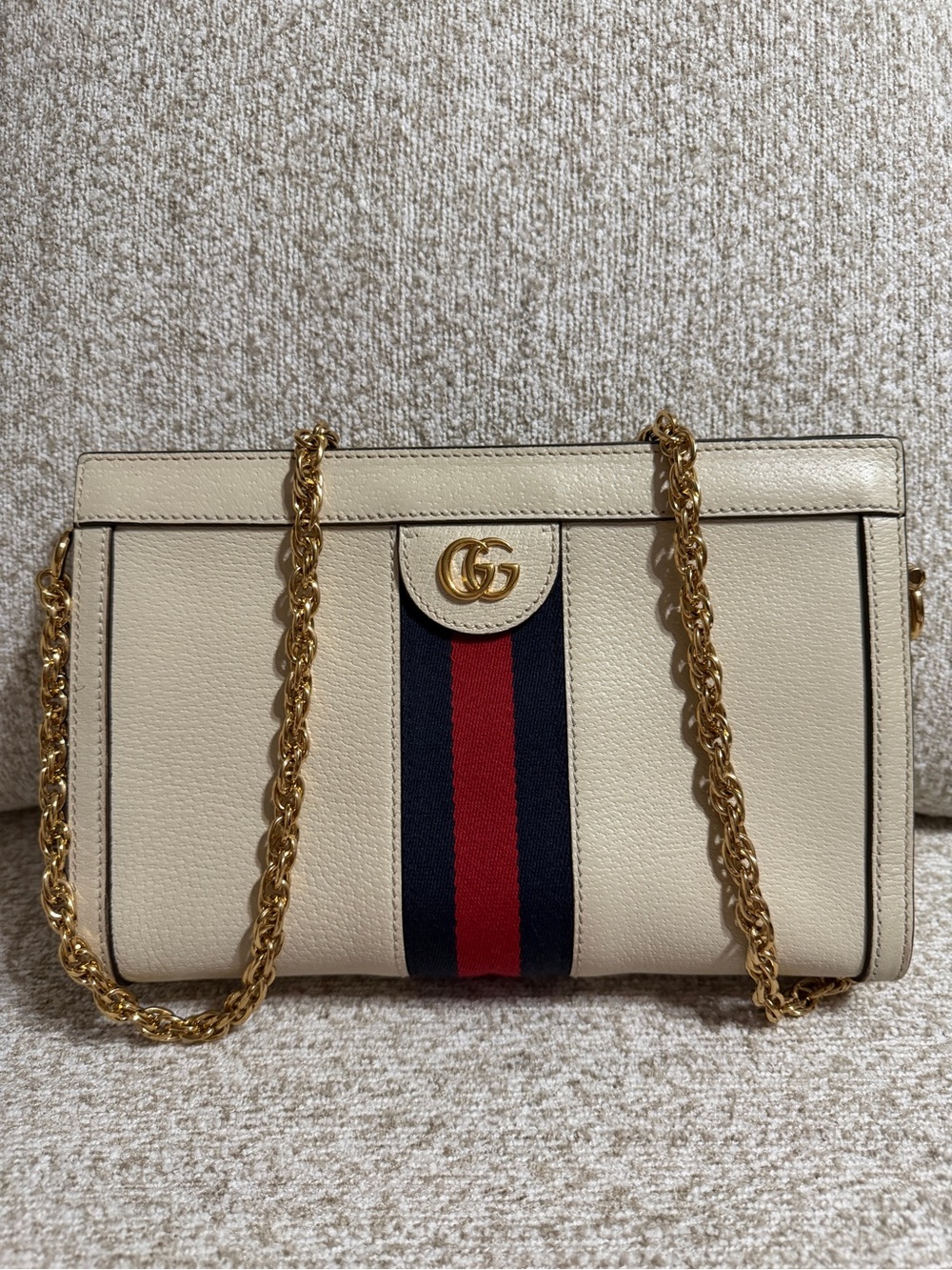 Gucci Cream Leather Shoulder Bag with Red & Navy Web Stripe